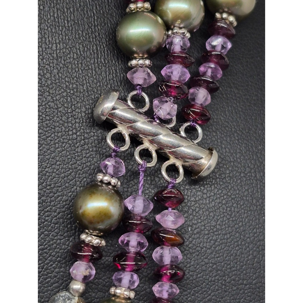 Abalone Necklace Paua Pearl Amethyst Garnet Multi Strand Iridescent Statement - Picture 9 of 16